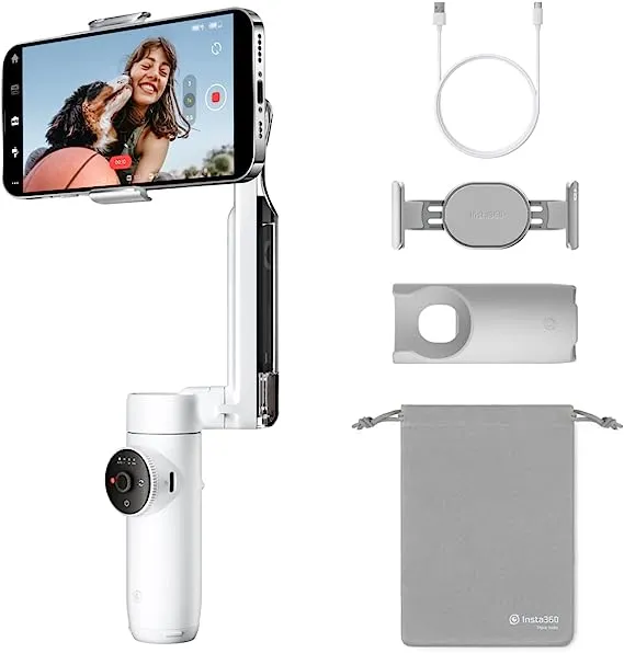 Insta360 Flow Gimbal Stabilizer for Smartphone, AI-Powered Gimbal, 3-Axis Stabilization, Built-in Tripod, Portable & Foldable, Auto Tracking Phone Stabilizer, Video Recording, Summit White