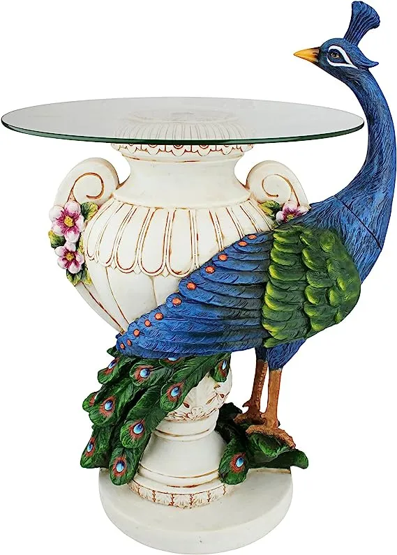 Design Toscano Staverden Castle Peacock Sculptural Glass-Topped Table