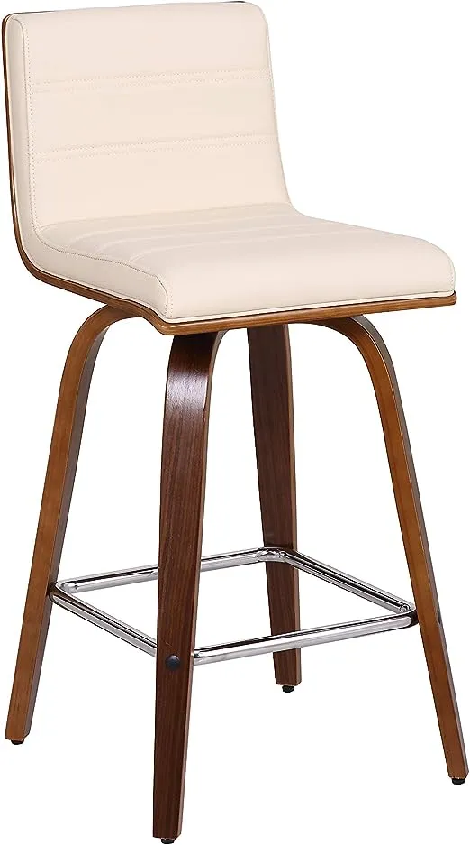 26" Vienna Faux Leather Counter Height Barstool Brown - Armen Living: Mid-Century Modern, Padded Back, Wood Legs