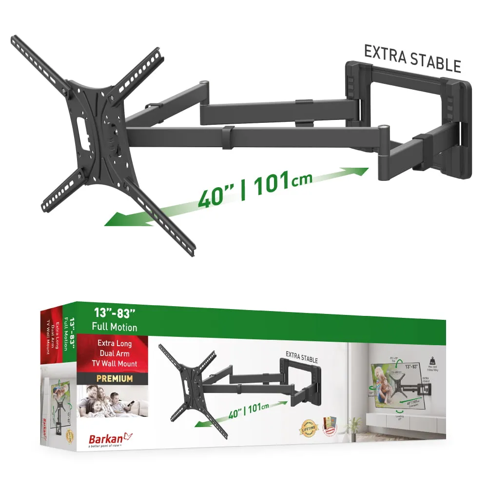 Barkan 13" - 80" Long Dual Arm Full Motion TV Wall Mount