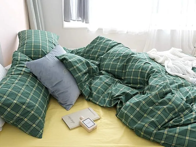 Jumeey Green Plaid Comforter Set Queen Emerald Green Bedding Sets Full Size Forest Green Comforter Men Boys Buffalo Plaid Checkered Comforter Women