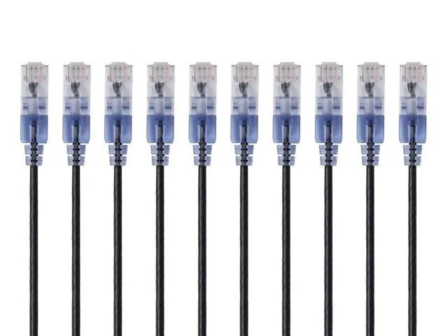 Monoprice 10-Pack SlimRun Cat6a Ethernet Network Patch Cable 1ft Black