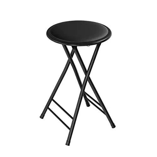 Folding Stool – Heavy Duty 24-Inch Collapsible Padded Round Stool with 300 Pound Capacity for Dorm, Rec Room or Gameroom by Trademark Home (Black)