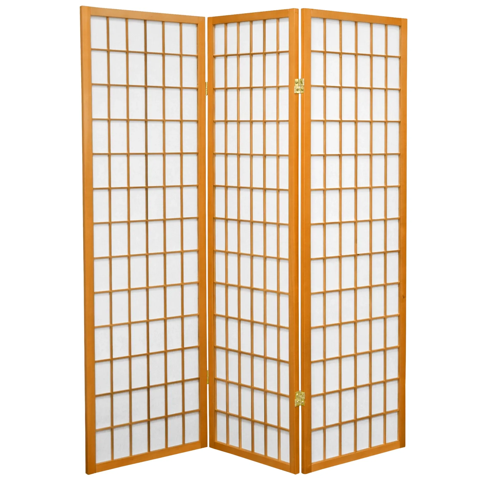 Oriental Furniture 5 ft. Tall Window Pane Shoji Screen- 3 Panel - Honey