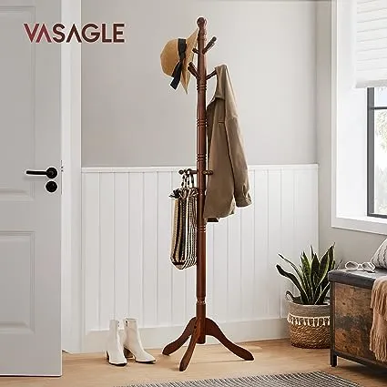 VASAGLE Solid Wood Coat Rack/Stand Free Standing Hall Coat Tree with 10 Hooks