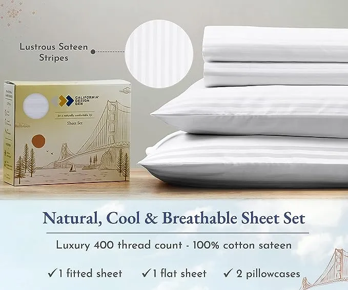 Everyday Soft Sateen Solid Sheet Set - Full / Pure White / Sheet Set - 100% Cotton - 400 Thread Count