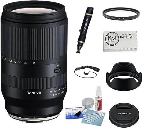 Tamron 18-300mm f/3.5-6.3 Di III-A VC VXD Lens for FUJIFILM X Bundled with 67mm UV Filter + Camera Cleaning Kit + Cleaning Lens Pen + Lens Cap Keeper + Microfiber Cleaning Cloth (6 Items)