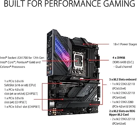 ASUS ROG Strix Z690-E Gaming WiFi 6E LGA 1700(Intel 12th Gen)ATX gaming motherboard(PCIe 5.0,DDR5,2.5 Gb LAN,Thunderbolt 4,5xM.2,1xPCIe 5.0 M.2,ROG Hyper M.2 Card,Front panel USB 3.2 Gen 2x2 Type-C)