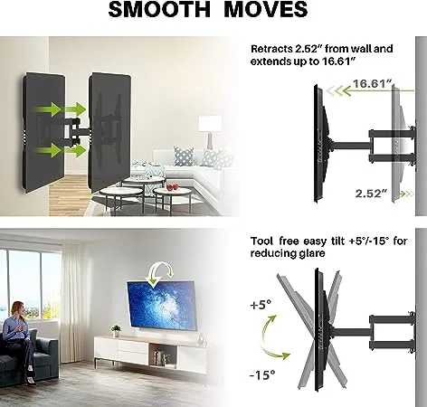 USX Mount UL Listed Full Motion TV Wall Mount for Most 37-86 inch TV, Swivel and Tilt Mount with Dual Articulating Arms Up to 132lbs, VESA 600x400mm, 16" Wood Studs, XML019