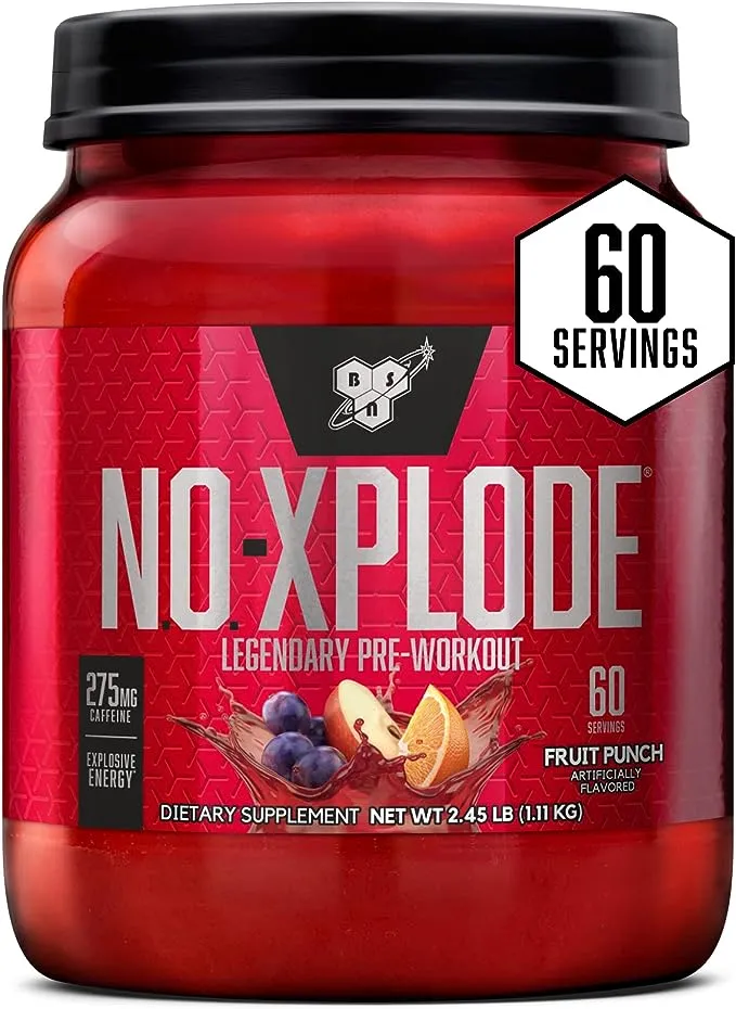 BSN N.O.-XPLODE Pre Workout Powder, Energy Supplement for Men and Women with Creatine and Beta-Alanine, Flavor: Fruit Punch, 30 Servings