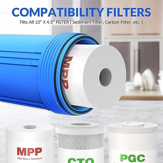 SimPure Whole House Water Filter Housing (DB10P), 10" x 4.5" Sediment Carbon Cartridge Universal Housing, Pre-Filtration System for Well and City Water, 1" NPT Port, Pressure Release