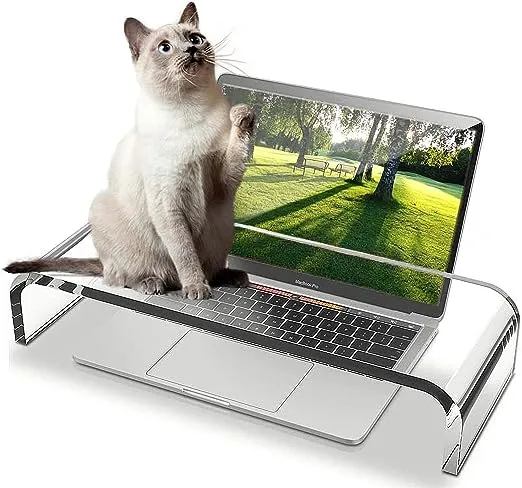 ZEAYIFA Clear Acrylic Monitor Stand,Keyboard Cover Protector Anti-Cat Prevent Cats from Touching Keyboard,Stand for Laptop