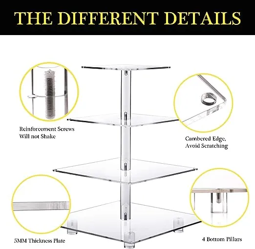 YestBuy 4 Tier Cupcake Stand Acrylic Tower Display with LED Light Premium Holder Dessert Tree Tower for Birthday Cady Bar Décor Weddings, Parties Events (Yellow Light)