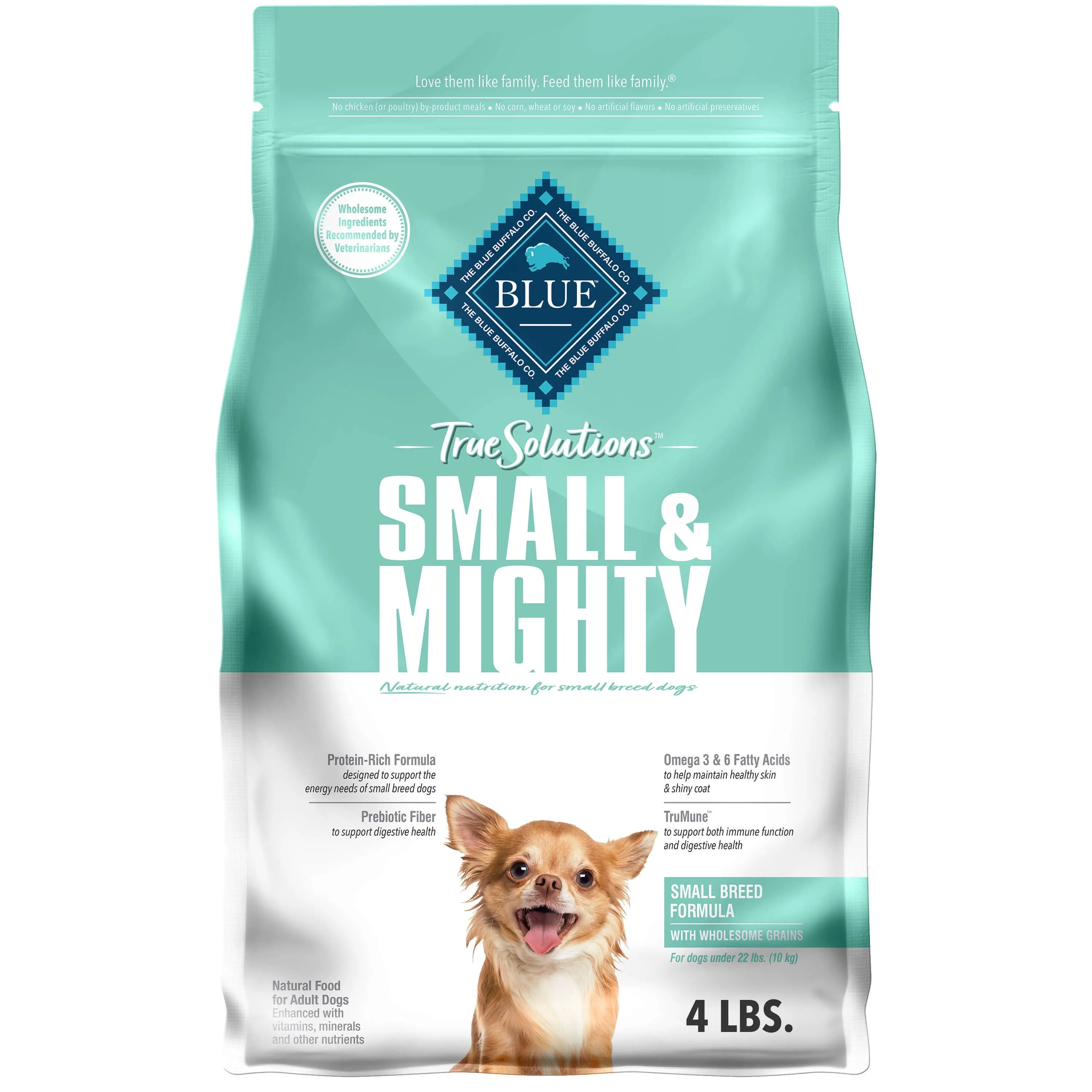 Blue Buffalo True Solutions Small & Mighty Small Breed Chicken Dry Dog Food for Adult Dogs, Whole Grain, 4 lb. Bag