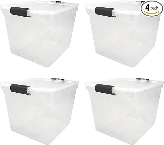 Homz Secure Latch Large Clear Stackable Storage Container Bin, 31 Quart, 4 Count