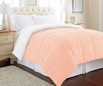 Modern Threads Down Alternative Microfiber Quilted Reversible Comforter & Duvet Insert - Soft, Comfortable Alternative to Goose Down - Bedding for All Seasons Blush/White Full/Queen