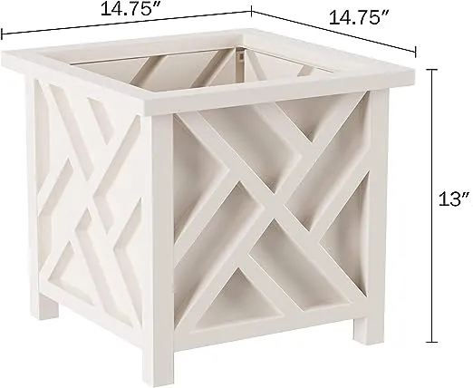 Lattice Design Planter Box – 14.75-Inch-Square Decorative Outdoor Flower or Plant Pot – Front Porch, Patio, and Garden Decor by Pure Garden (White)