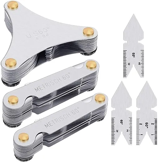 6 Pieces Stainless Steel Screw Thread Pitch Cutting Gauge Tool Set, 3 Pieces Center Gage, 1 America Type, 1 Metric America Type, 1 Metric Imperial