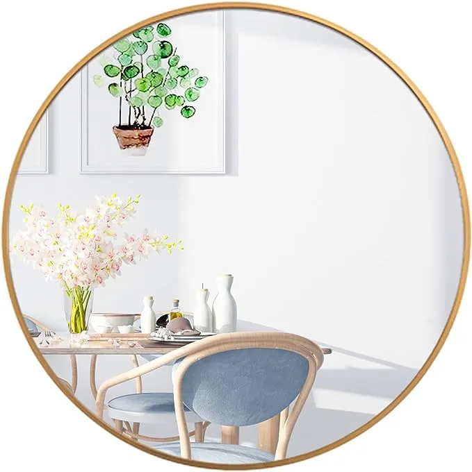 FANYUSHOW 20 Inch Round Mirror Gold Metal Frame Circle Mirror for Bathroom, Wall Mounted Circle Mirror for Bathroom,Living Room,Entryway,Dining Room,Bedroom Wall Decor Mrror