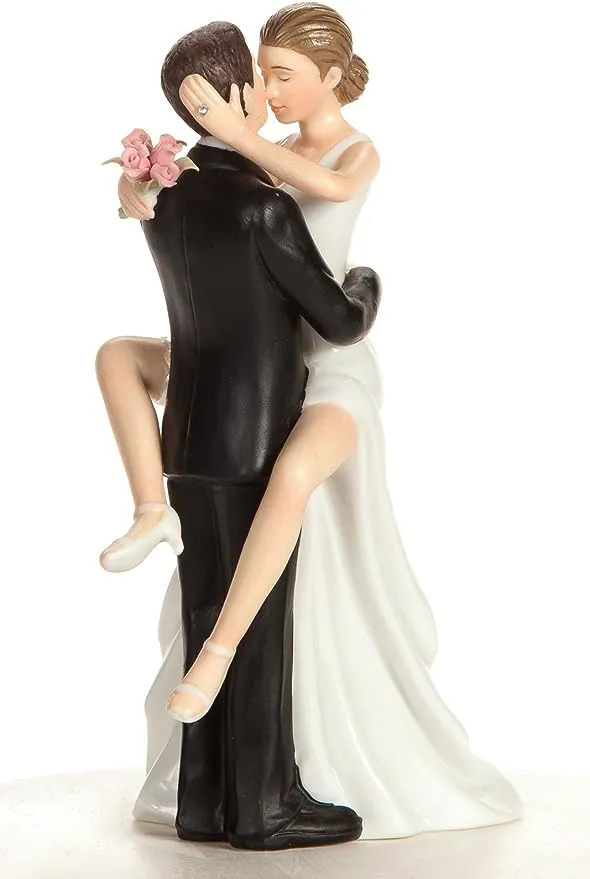 Funny Tender Touch Bride and Groom Funny Wedding Cake Topper Figurine - Custom Painted Hair Color Available