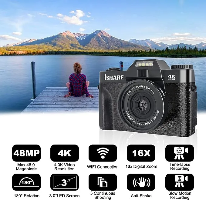 CUZTHEZA Video Camera Camcorder 4K 48MP Wifi IR Night Vision Vlogging for Youtube 16X Digital Zoom Camera with 2 Batteries