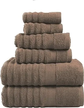 LANE LINEN Ribbed Bath Towels - 100% Cotton Bathroom Towels Set, Zero Twist, Soft Towel Set, Quick Dry, Luxury Towels for Bathroom, 2 Bath Towels, 2 Hand Towels, 2 Wash Cloths - Blue (6 Piece Set)