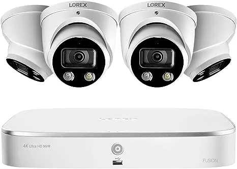 Lorex Technology Lorex N4K2SD-84WD 4K Smart Deterrence Surveillance System Featuring N842A82 2TB 4K Fusion NVR and 4 E892DD 4K Two-Way Audio Smart Motion Detection Dome Cameras