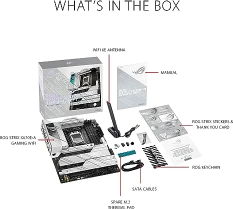 ASUS ROG Strix X670E-F Gaming WIFI6E Socket AM5 (LGA 1718) Ryzen 7000 Gaming Motherboard(PCIe 5.0, DDR5,16 + 2 Power Stages,Four M.2 Slots with heatsinks,USB 3.2 Gen 2x2,AI Cooling II, and Aura Sync)