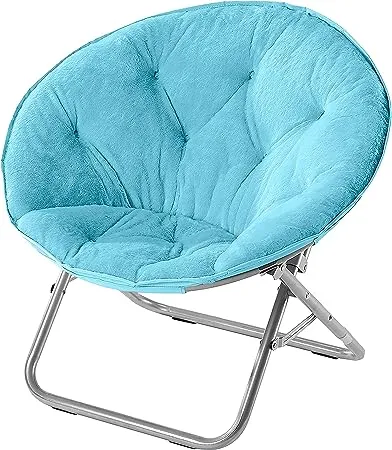 Fur Faux Saucer Chair Folding Steel Frame Portable for Living Room  Bedroom, Blu