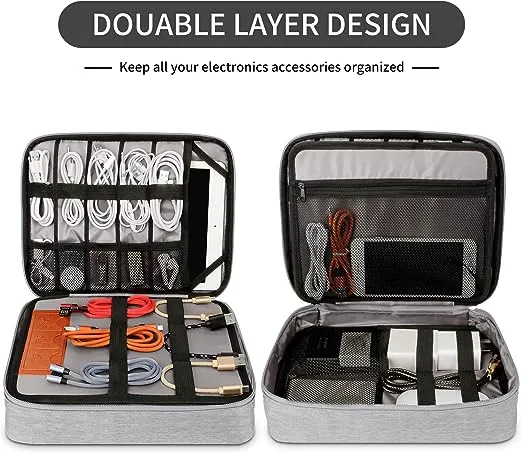 HOLIMET Cable Organiser BagElectronic Accessories Bag Double Layer for Travel...