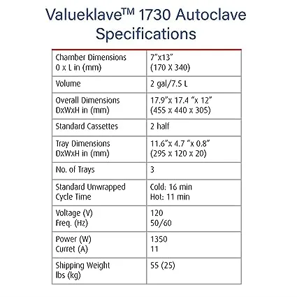 Tuttnauer Valueklave Manual Sterilizer, 7 inch x13 inch , 1730