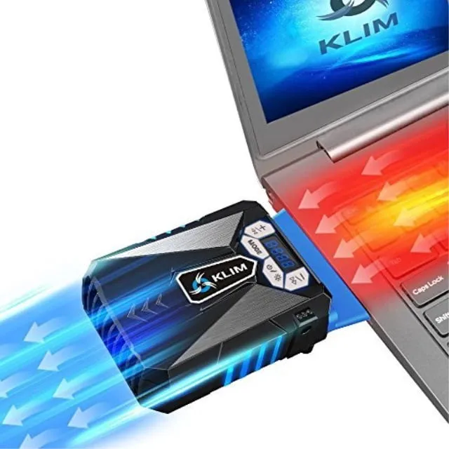 KLIM Cool Laptop Cooler with Vacuum Fan - NEW 2023 - Gaming Laptop fan with Display - Temperature Detection + Automatic/Manual Mode - Portable - Compatible with Laptop Cooling Pads - Black/Blue