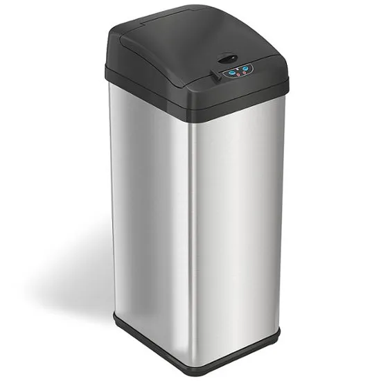 iTouchless 13 Gallon Touchless Sensor Trash Can with AbsorbX Odor Control System, Stainless Steel, Extra-Wide Lid Opening Kitchen Garbage Bin, Silver