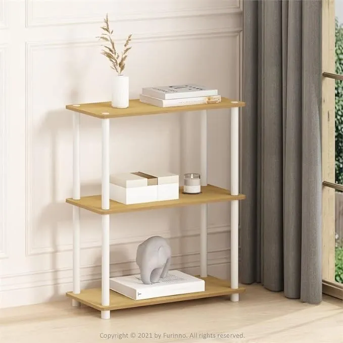 Furinno Turn-N-Tube 3-Tier Compact Multipurpose Shelf Display Rack, Classic, Beech/White