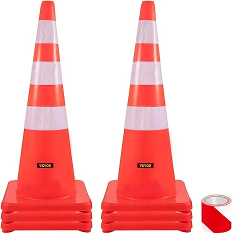 VEVOR Safety Cones, 6 x 36" Traffic Cones, PVC Orange Construction Cones, Reflective Collars Traffic Cones with Weighted Base used for Traffic