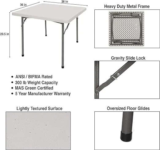 OEF Furnishings 36 Square Folding Tables 36 x 36 Light Grey