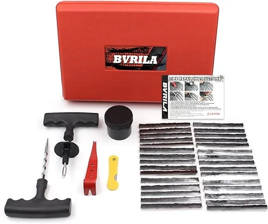 BVRILA Tire Repair Kit, 33Pcs Tire Plug Kit for Flat Tire Puncture Repair, Heavy Duty Tire Repair Tool Kit for Car, Motorcycle, Truck, Tractor