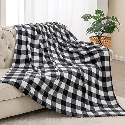 BEDELITE Fleece Throw Blanket for Couch Sofa Bed, Buffalo Plaid Decor Black and White Checkered Blanket, Cozy Fuzzy Soft Lightweight Warm Fall Throw Blanket