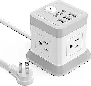 Power Strip With 4 Outlets 3 Usb Ports Cube Extension Cord Flat Plug Small Deskt