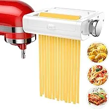 Pasta Maker Accessories for KitchenAid Mixers - 3 in 1 Set KitchenAid Stand Mixer Attachments Including Pasta Roller, Spaghetti,Fettuccine Cutter, 8 Adjustable Thickness Settings for KitchenAid