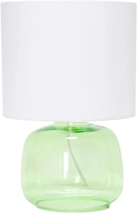 Simple Designs LT2064-GRW Glass Table Lamp with Fabric Shade, Green with White Shade