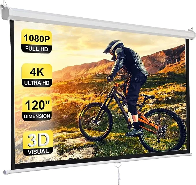 Smartxchoices 120" HD Manual Projector Screen 1.1 Format with Auto Lock Anti-Crease Home Theater Office Wall Mounted Ceiling Pull Down Projection 1.1