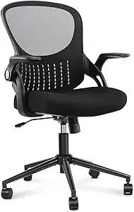 SMUG Ergonomic Desk Home Office Mesh Computer Modern Height Adjustable Swivel Chair with Lumbar Support/Flip-up Arms, 23.8D x 23.2W x 39.8H in, Black