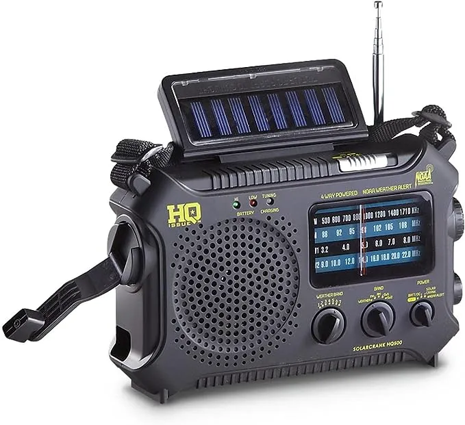 HQ Issue Multi Band Dynamo/Solar Powered Emergency NOAA Weather Radio w/ LED, Black