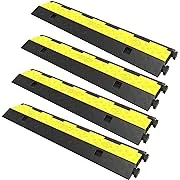 VEVOR Cable Protector Ramp 4 Packs 2 Channels Speed Bump Hump Rubber Modular Speed Bump Rated 11000 lbs Load Capacity Protective Wire Cord Ramp