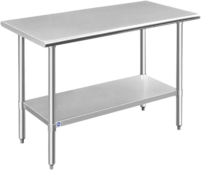 ROCKPOINT Stainless Steel Table for Prep & Work 48x24 Inches, NSF Metal Commercial Kitchen Table with Adjustable Under Shelf and Table Foot for Restaurant, Home and Hotel