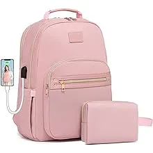 bagswan Pink Laptop Backpack for Women 15.6 inch Adult Back Pack Travel Work Anti-theft College Bags Business Computer Backpacks Purse with USB Charging Port BackPack