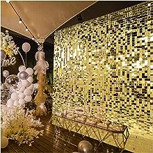 Kate Square Light Gold Sequin Wall Panels Shimmer Wall Birthday Party Backdrop Decorations (Pack of 12)