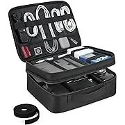 BAGSMART Electronics Travel Organizer, Large Charger Organizer Bag for Travel Essentials Accessories, Portable Tech Organizer, Travel Cord Storage Bag with Handle for Tablet, Earphone, Black