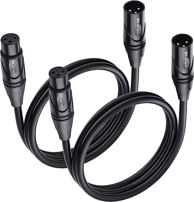 Cable Matters 2-Pack Premium Short XLR to XLR Cables, XLR Microphone Cable 3 Feet, Oxygen-Free Copper (OFC) XLR Male to Female Cord, Mic Cord, XLR Speaker Cable, Black